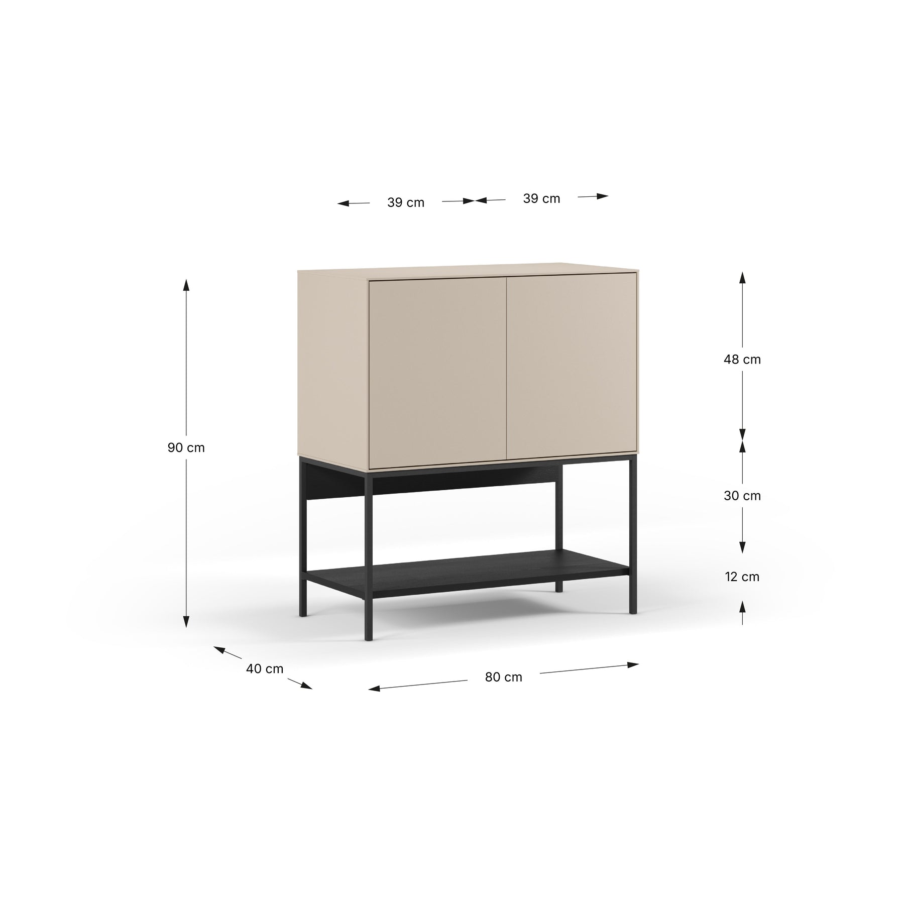 Credenza 2 ante con gamba in metallo Emy 80x90 cm