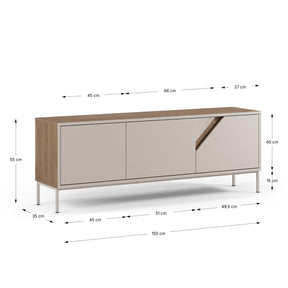 Mobile TV 3 ante crema e rovere Remy 150x55 cm