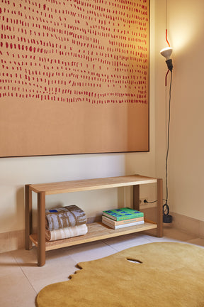 Tavolino 2 ripiani con gambe in legno massello Avina 125x59 cm