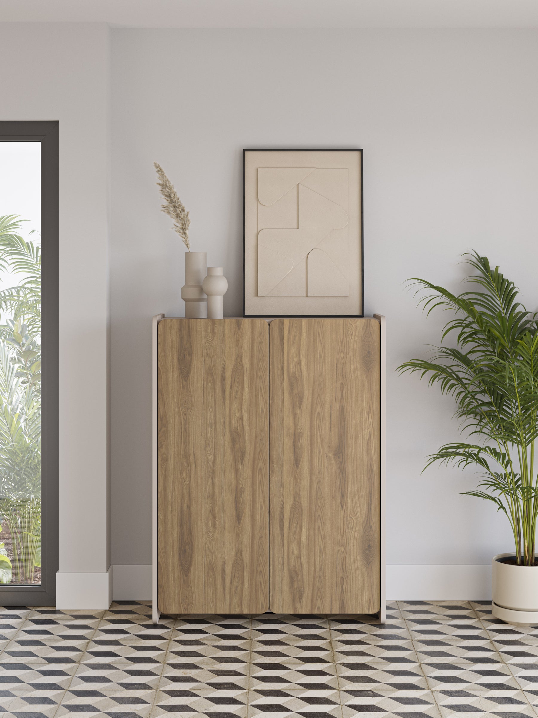 Credenza 2 ante crema/rovere Luon 90x125 cm