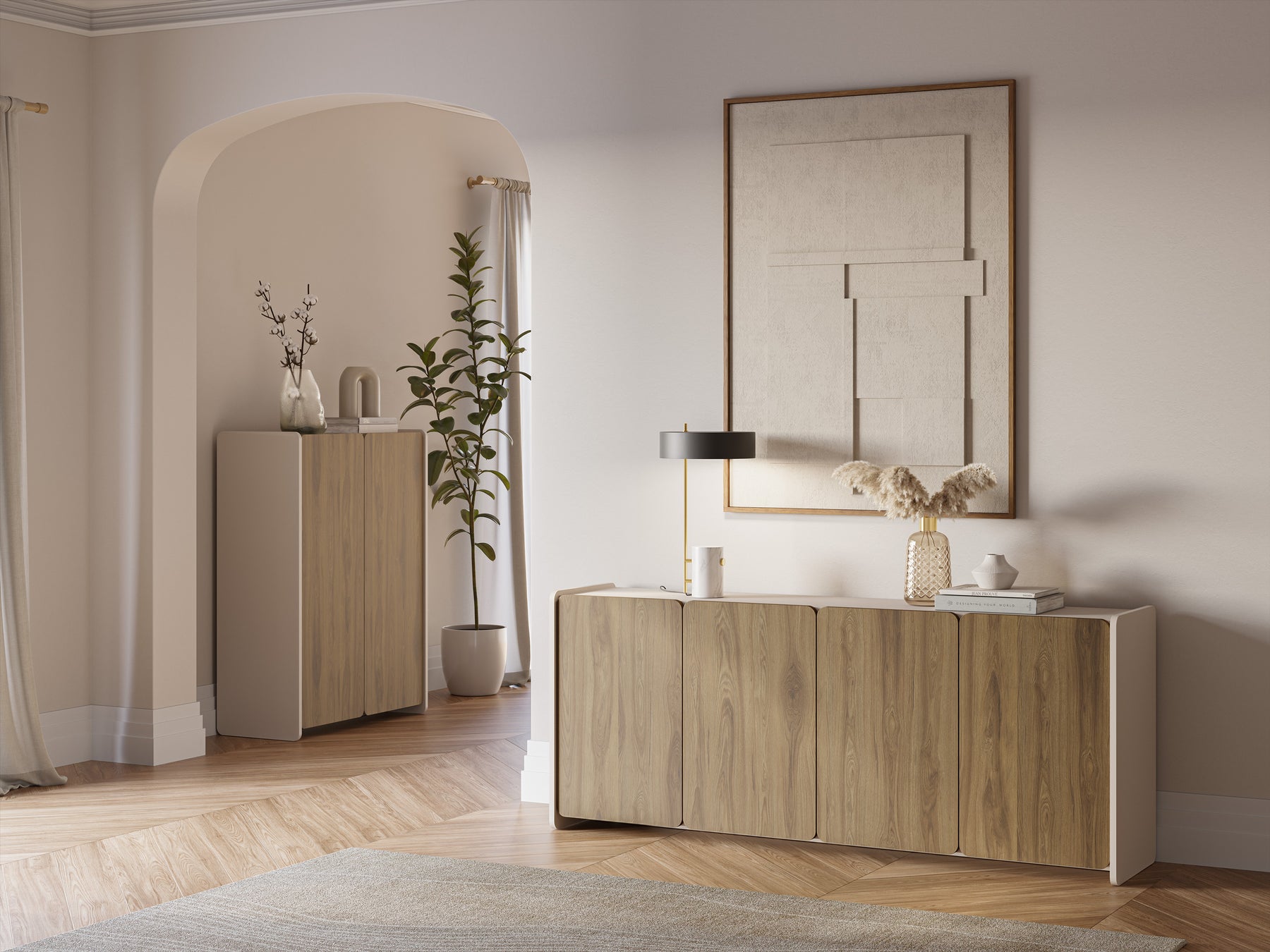 Credenza 2 ante crema/rovere Luon 90x125 cm