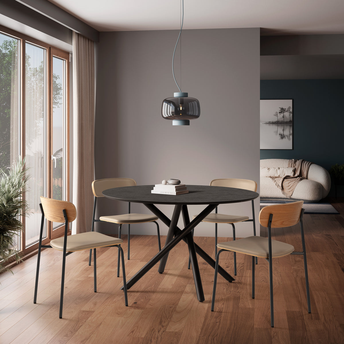 Tavolo rotondo con gamba in metallo nero Hugo 76x120 cm