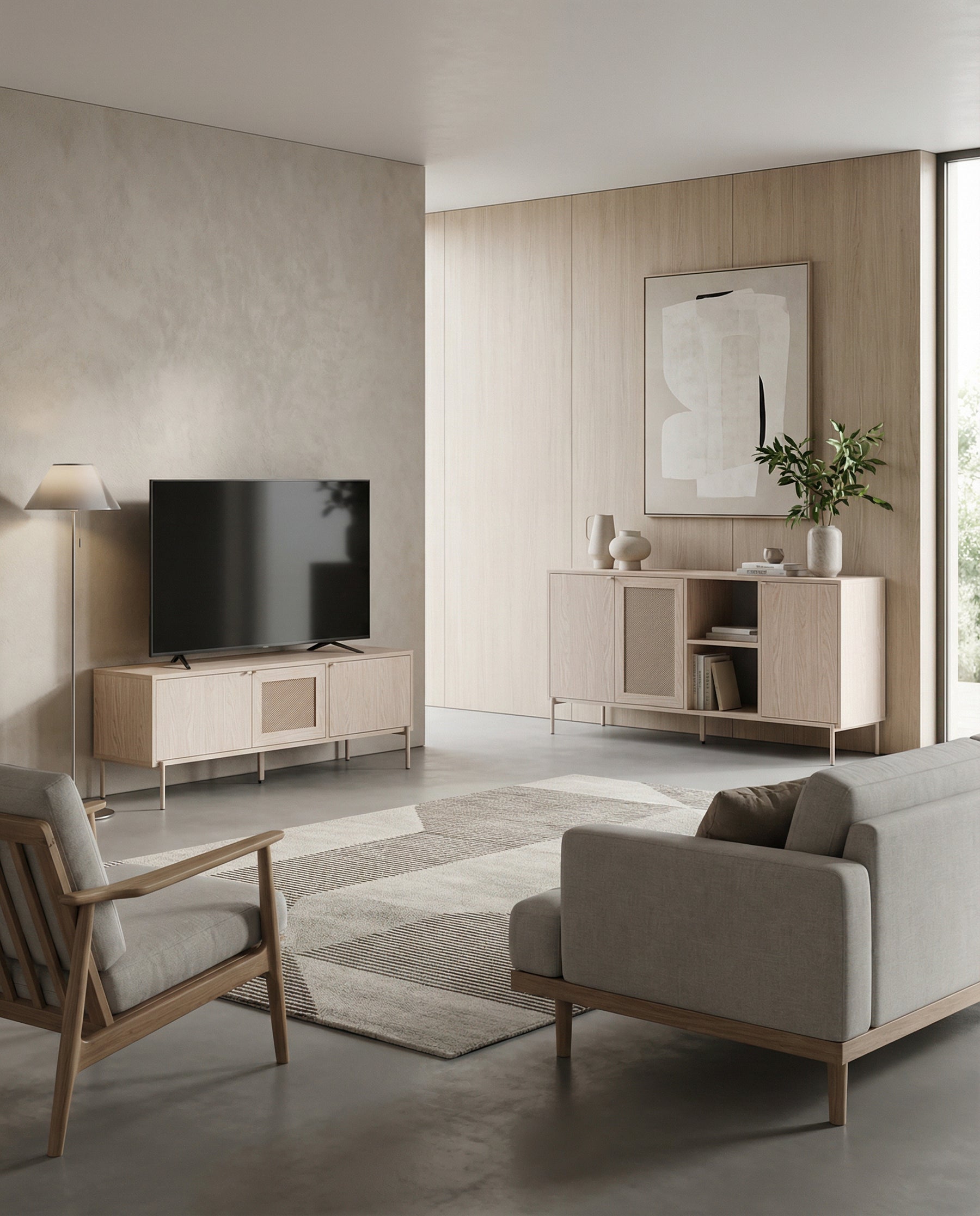 Madia 3 ante rovere con gamba in metallo Hinti 164x80 cm