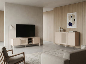 Mobile TV 3 ante rovere con gamba in metallo Hinti 164x50 cm