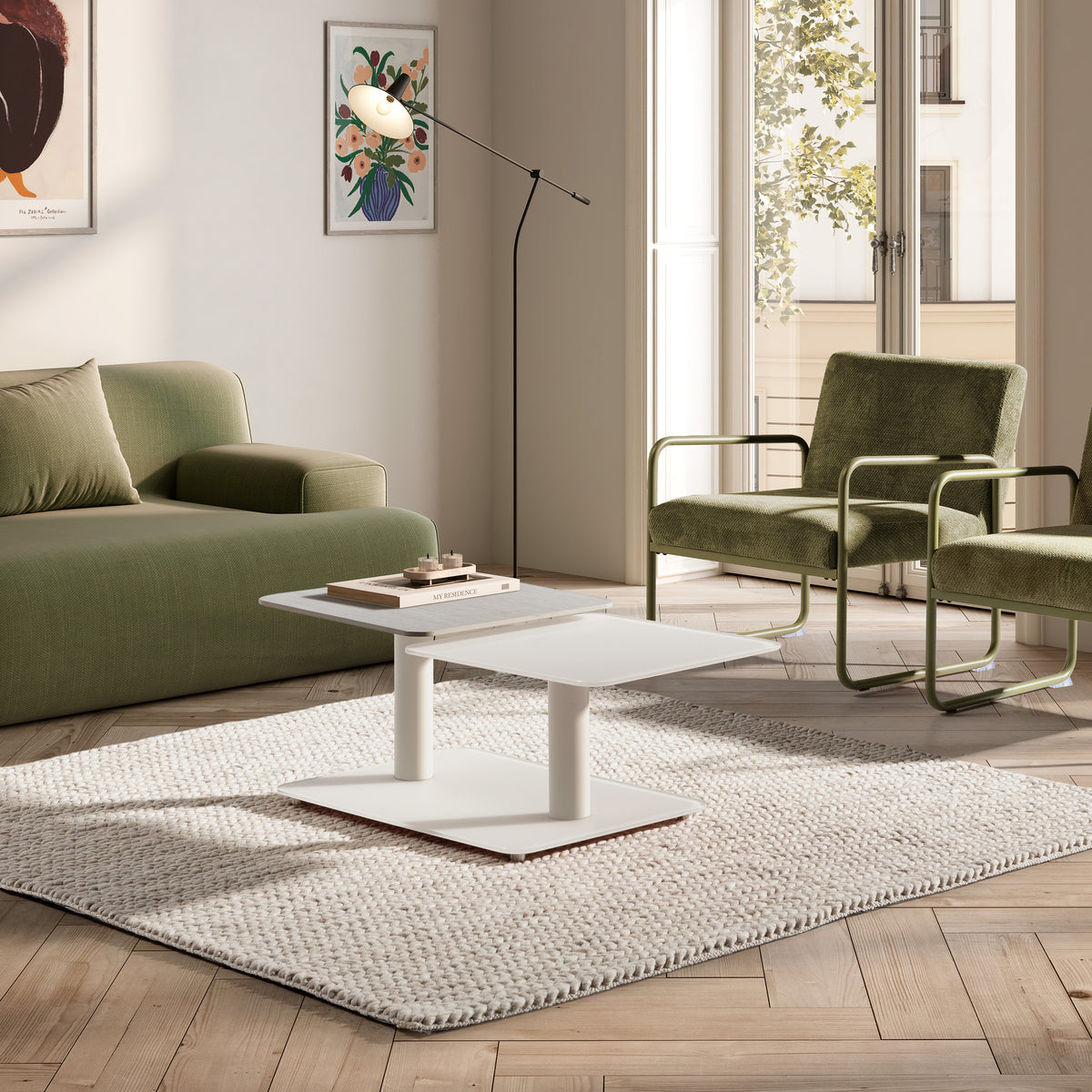 Tavolino girevole con gamba in metallo Elvan 114x42 cm