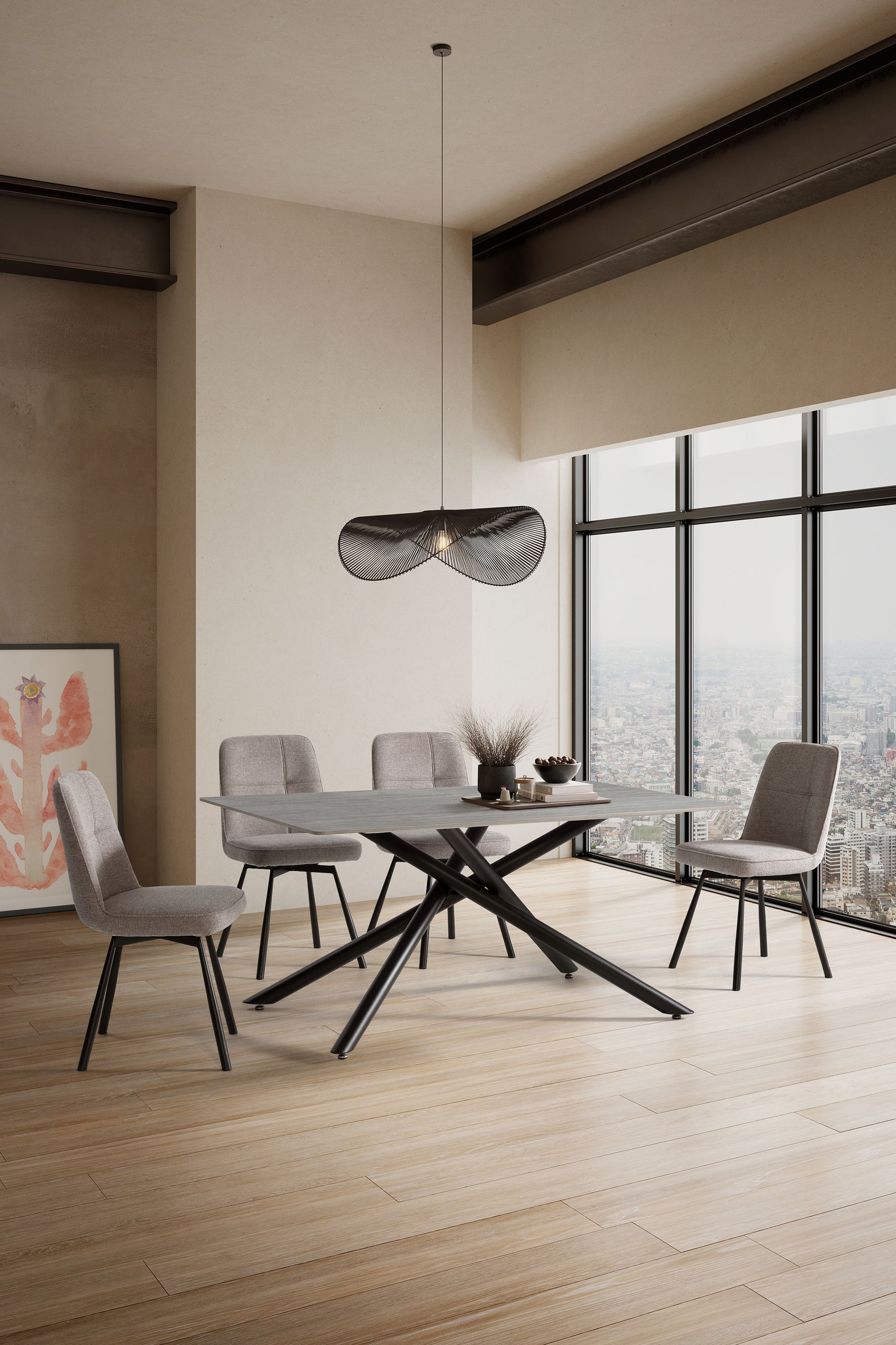 Tavolo rettangolare con gamba in metallo nero Saky 160x75 cm