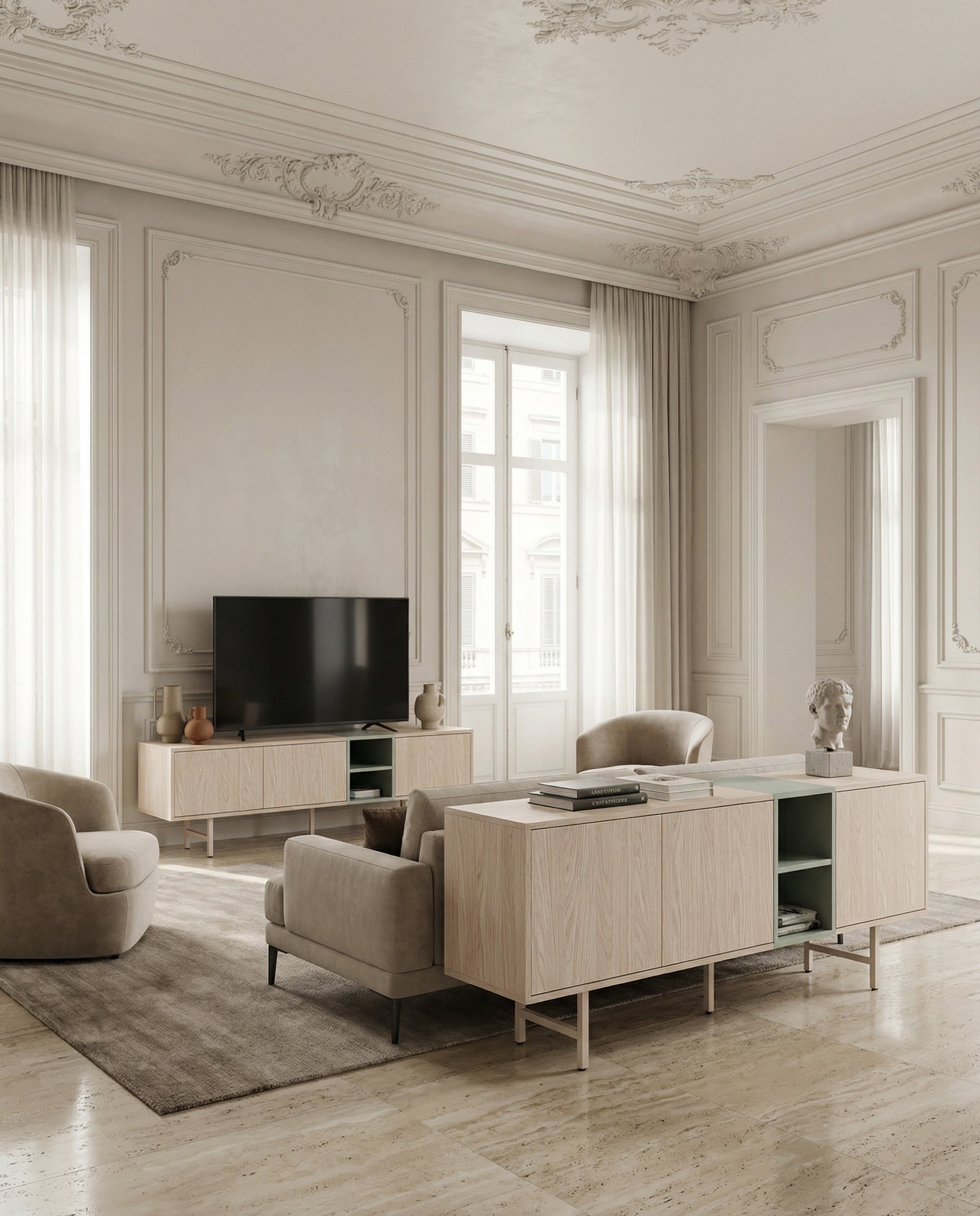 Madia 3 ante con gamba in metallo Thais 180x80 cm