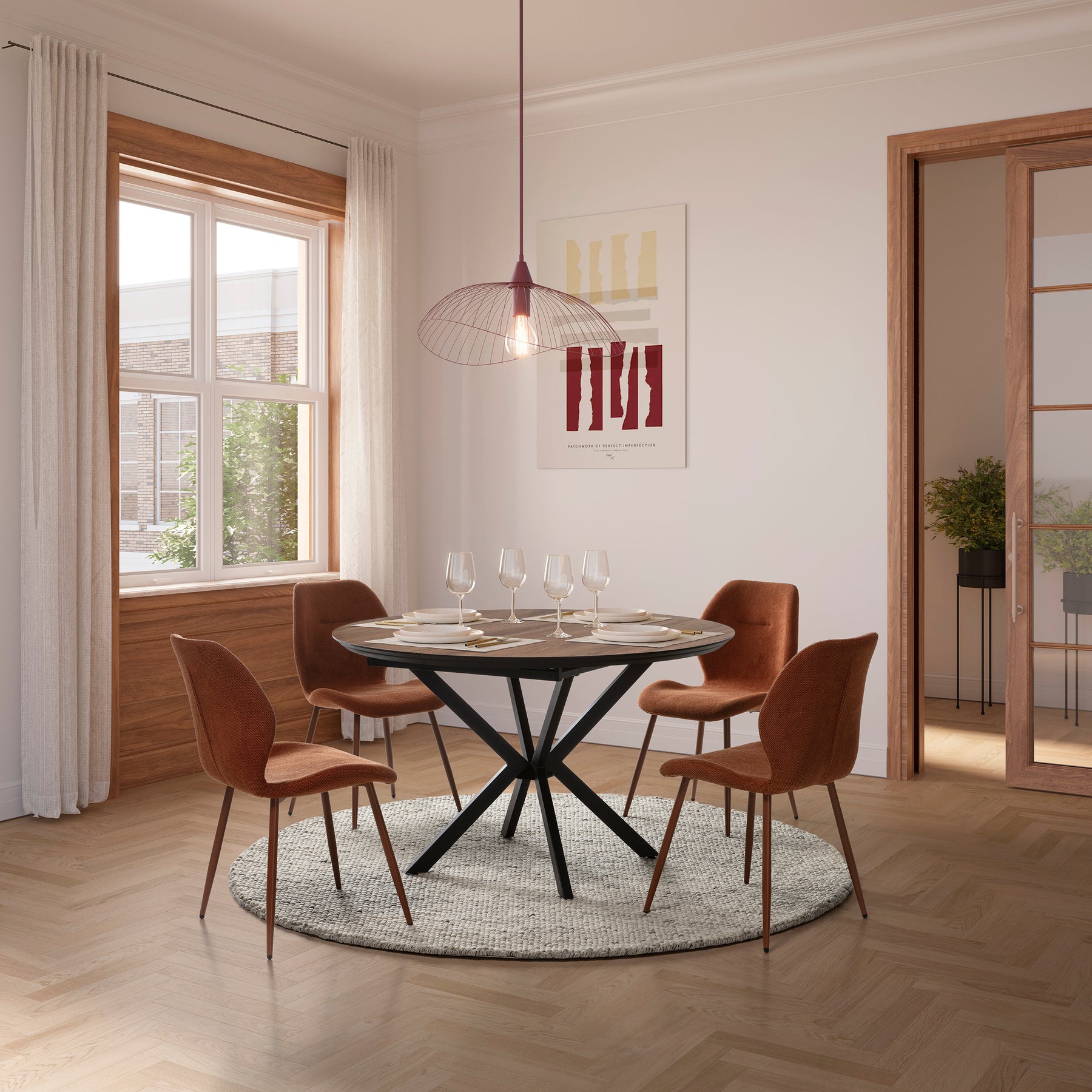 Tavolo rotondo allungabile con gamba in metallo Nayra 126/160x75 cm