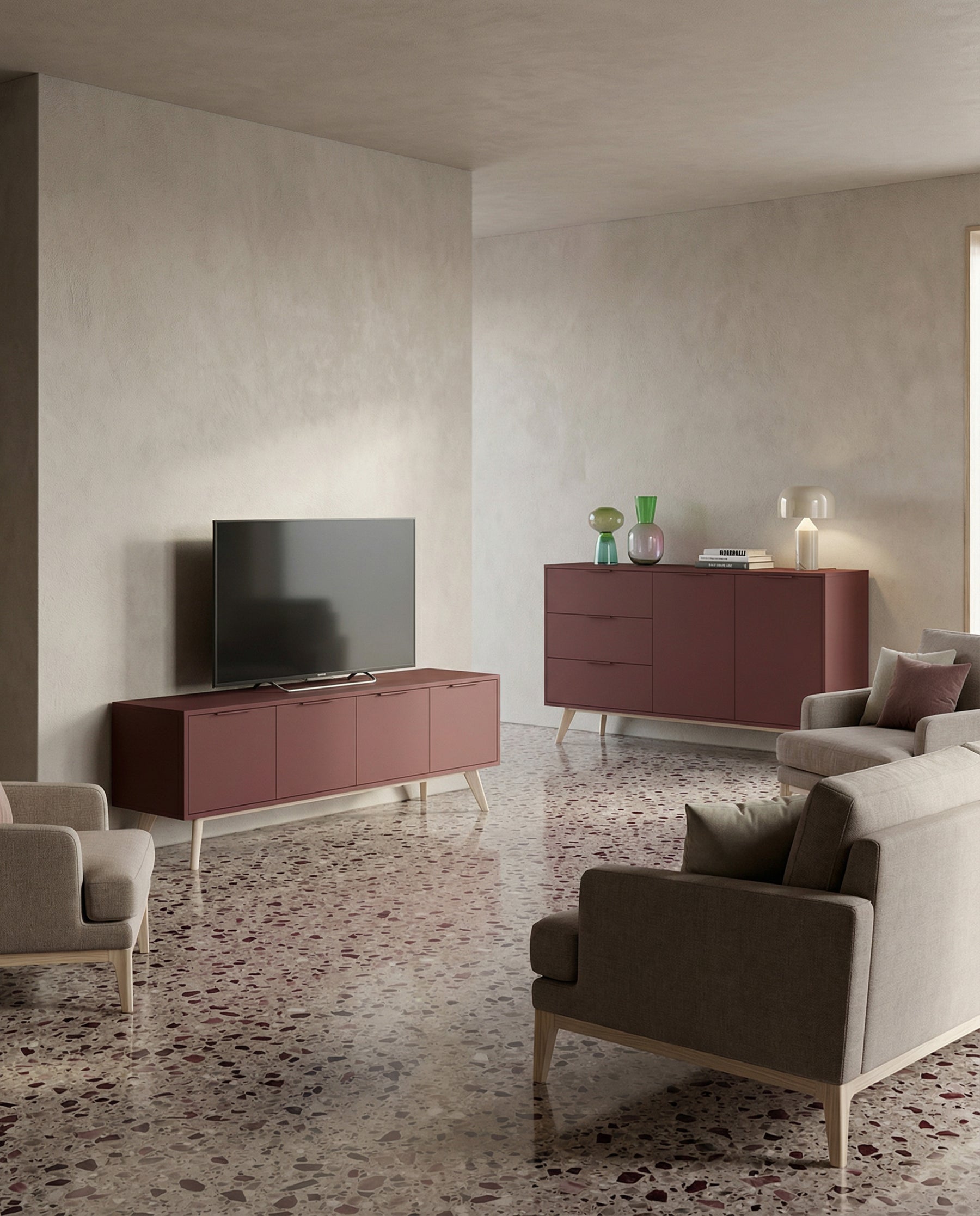 Madia 2 ante 3 cassetti in legno di pino Lith 140x81 cm