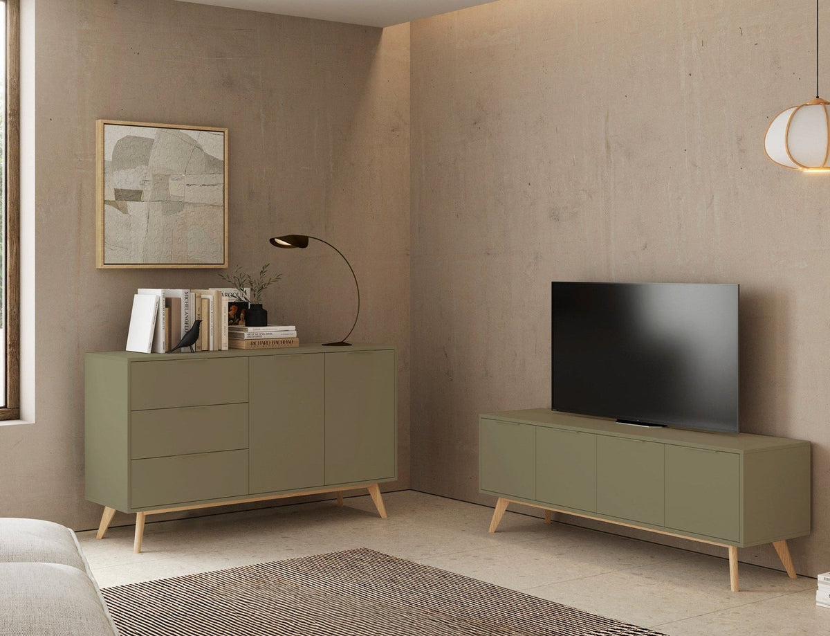 Mobile TV 4 ante in legno di pino Lith 140x53 cm