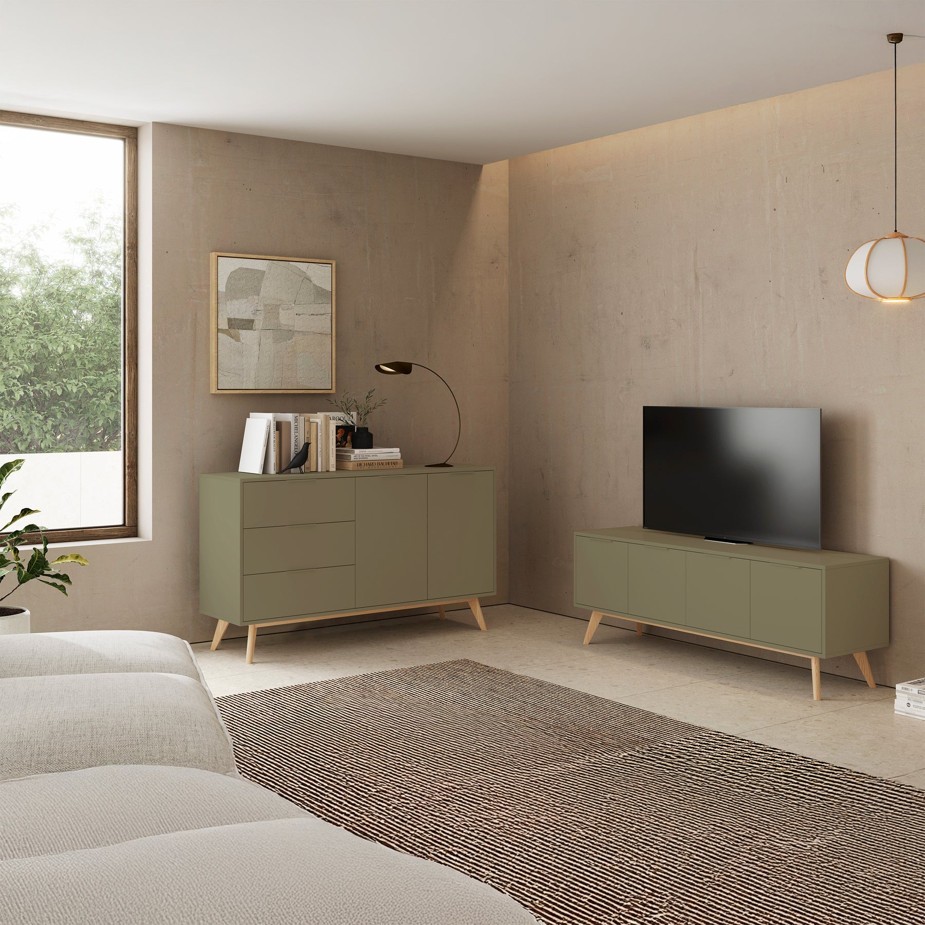 Mobile TV 4 ante in legno di pino Lith 140x53 cm