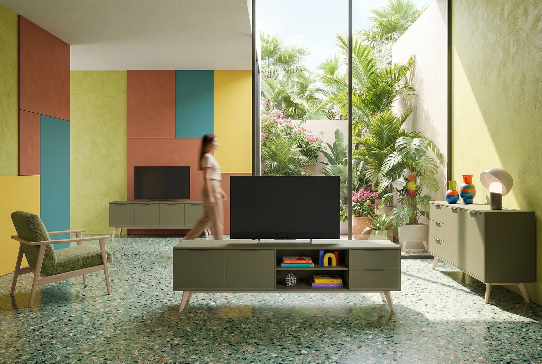 Mobile TV 4 ante in legno di pino Lith 140x53 cm