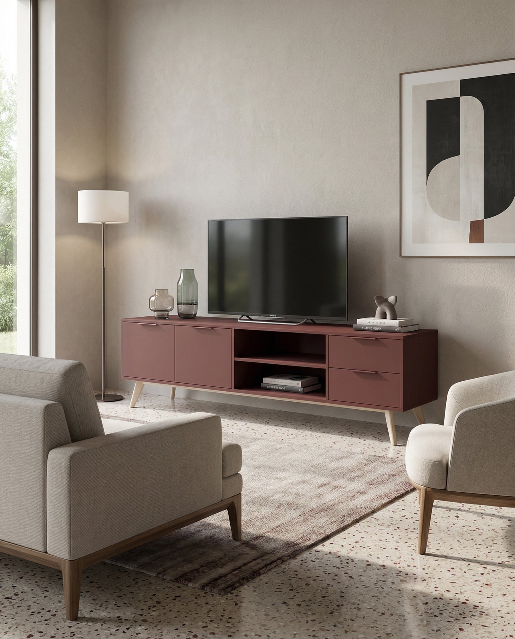 Mobile TV 2 ante 2 cassetti in legno di pino Lith 180x53 cm