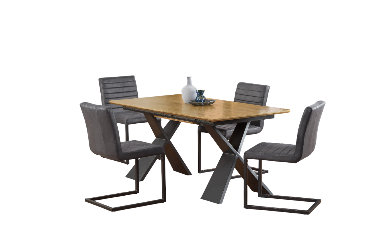 Tavolo allungabile in legno MDF impiallacciato rovere naturale e gambe in acciaio nero Chandler 160x90 cm - allungabile fino a 220 cm