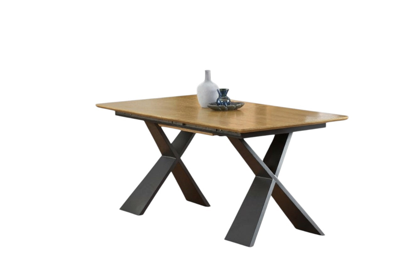 Tavolo allungabile in legno MDF impiallacciato rovere naturale e gambe in acciaio nero Chandler 160x90 cm - allungabile fino a 220 cm