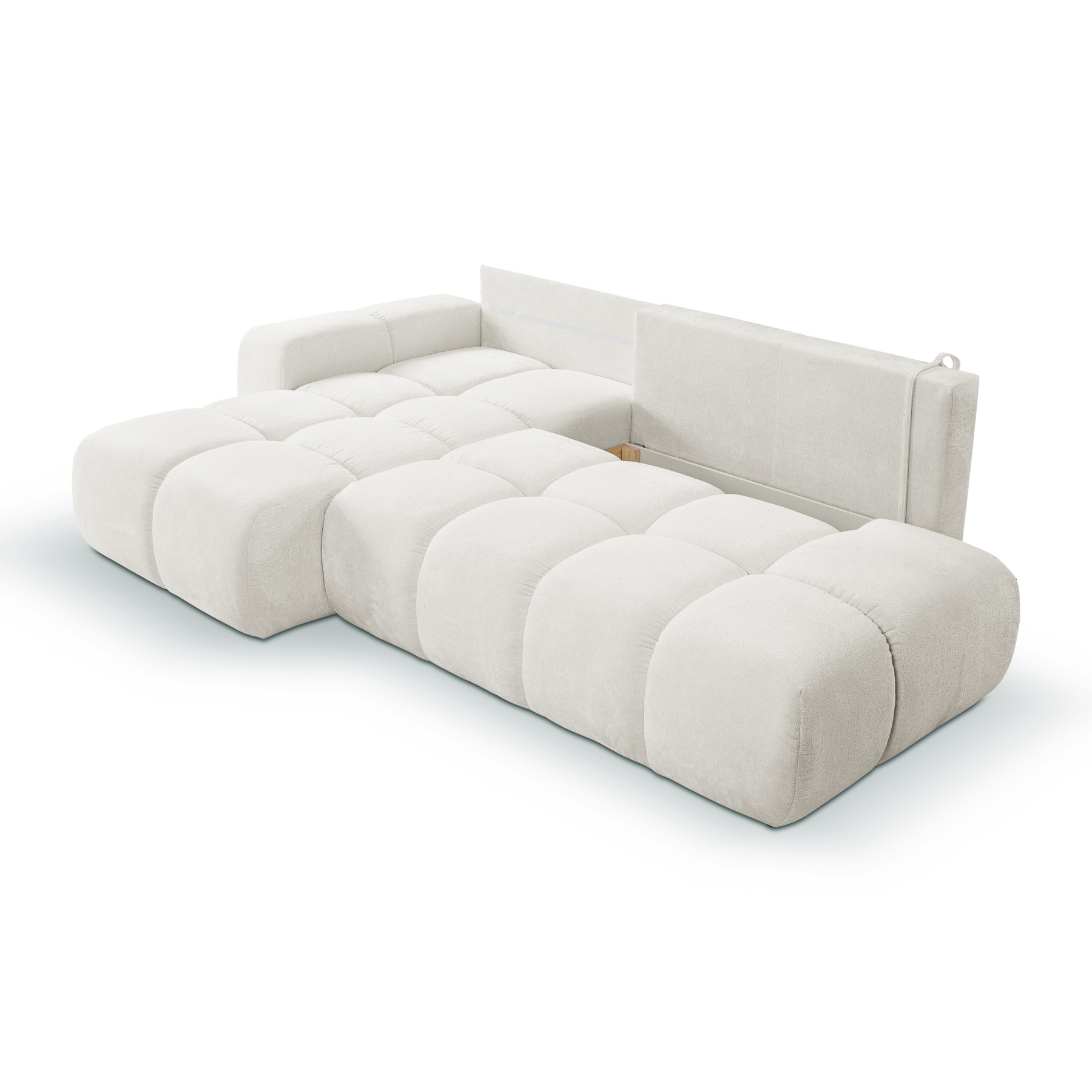 Divano letto angolare in tessuto cinigliato bianco Vienna 286x177 cm