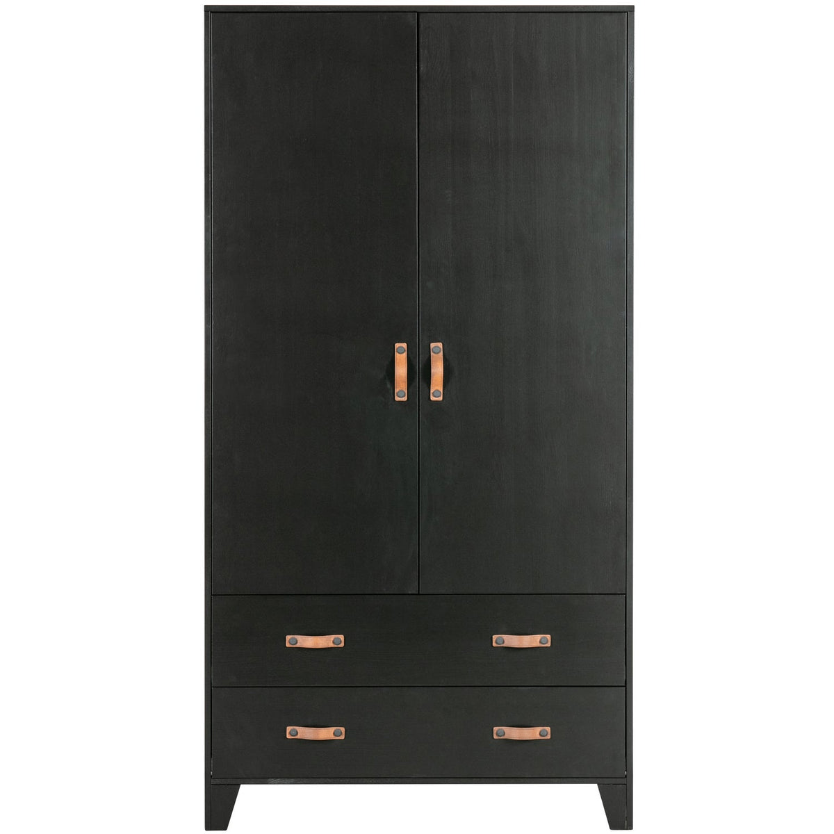 Cappottiera 2 ante 2 cassetti in legno di pino nero Dian 180x94 cm
