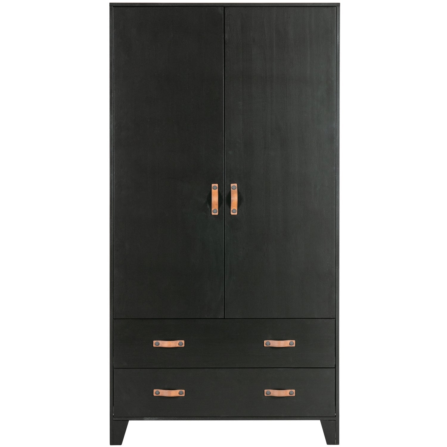 Cappottiera 2 ante 2 cassetti in legno di pino nero Dian 180x94 cm