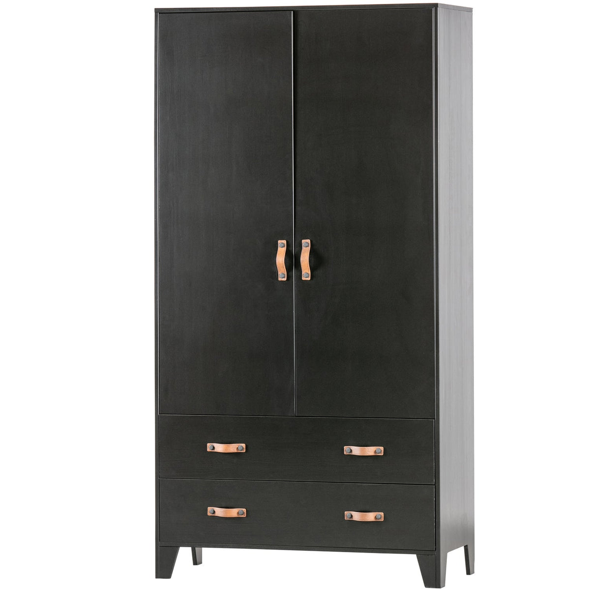 Cappottiera 2 ante 2 cassetti in legno di pino nero Dian 180x94 cm