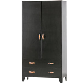 Cappottiera 2 ante 2 cassetti in legno di pino nero Dian 180x94 cm