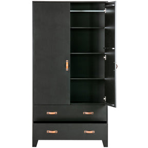 Cappottiera 2 ante 2 cassetti in legno di pino nero Dian 180x94 cm