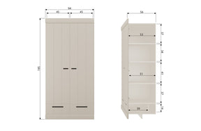 Armadio 2 ante 2 cassetti in legno di pino Connect 94x195 cm