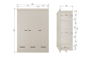 Cappottiera 3 ante 3 cassetti in legno di pino Connect 195x140 cm