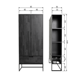 Credenza 2 ante 1 cassetto in legno di frassino nero Silas 149x85 cm