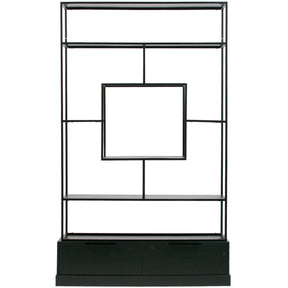 Libreria a giorno 2 cassetti in metallo nero Fons 204x126 cm