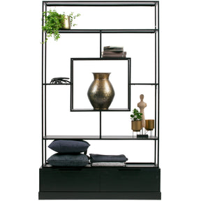 Libreria a giorno 2 cassetti in metallo nero Fons 204x126 cm
