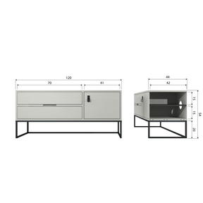 Mobile TV 1 anta 2 cassetti in legno di pino Silas 55x120 cm