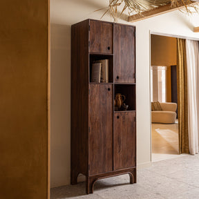 Mobile portaoggetti 4 ante in legno di mango noce Staes 210x75 cm
