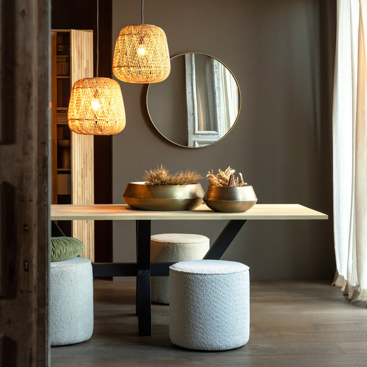 Pouf rotondo in tessuto bianco Sara 46x46 cm