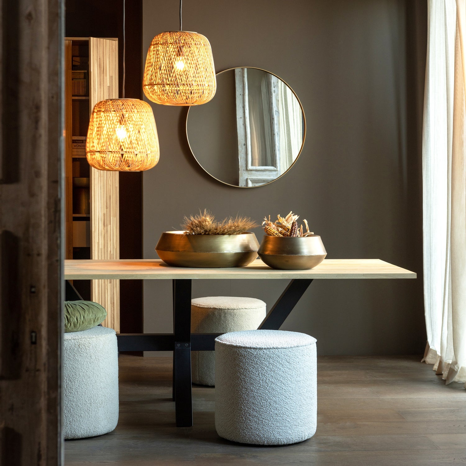 Pouf rotondo in tessuto bianco Sara 46x46 cm