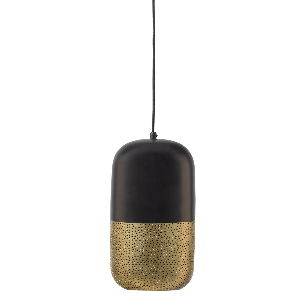 Lampada a sospensione in metallo nero opaco e ottone Tirsa 36x20 cm