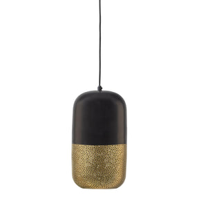 Lampada a sospensione in metallo nero opaco e ottone Tirsa