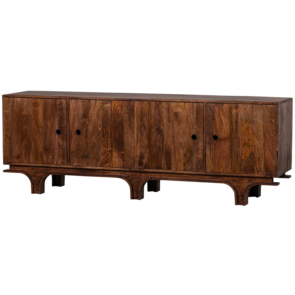 Credenza 4 ante in legno di mango noce Staes 70x200 cm