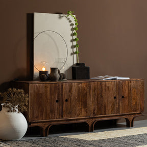 Credenza 4 ante in legno di mango noce Staes 70x200 cm