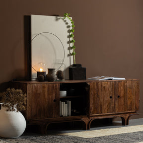 Credenza 4 ante in legno di mango noce Staes 70x200 cm