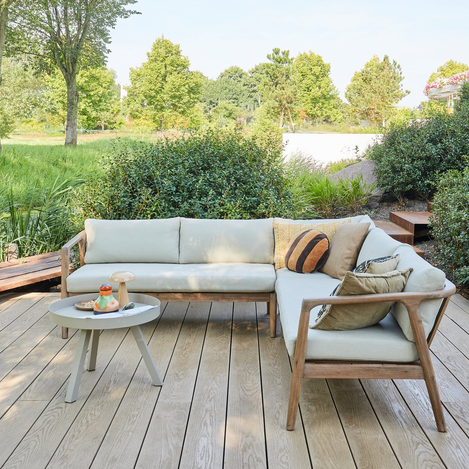 Divano da esterno in legno di acacia Rivus 227x67 cm