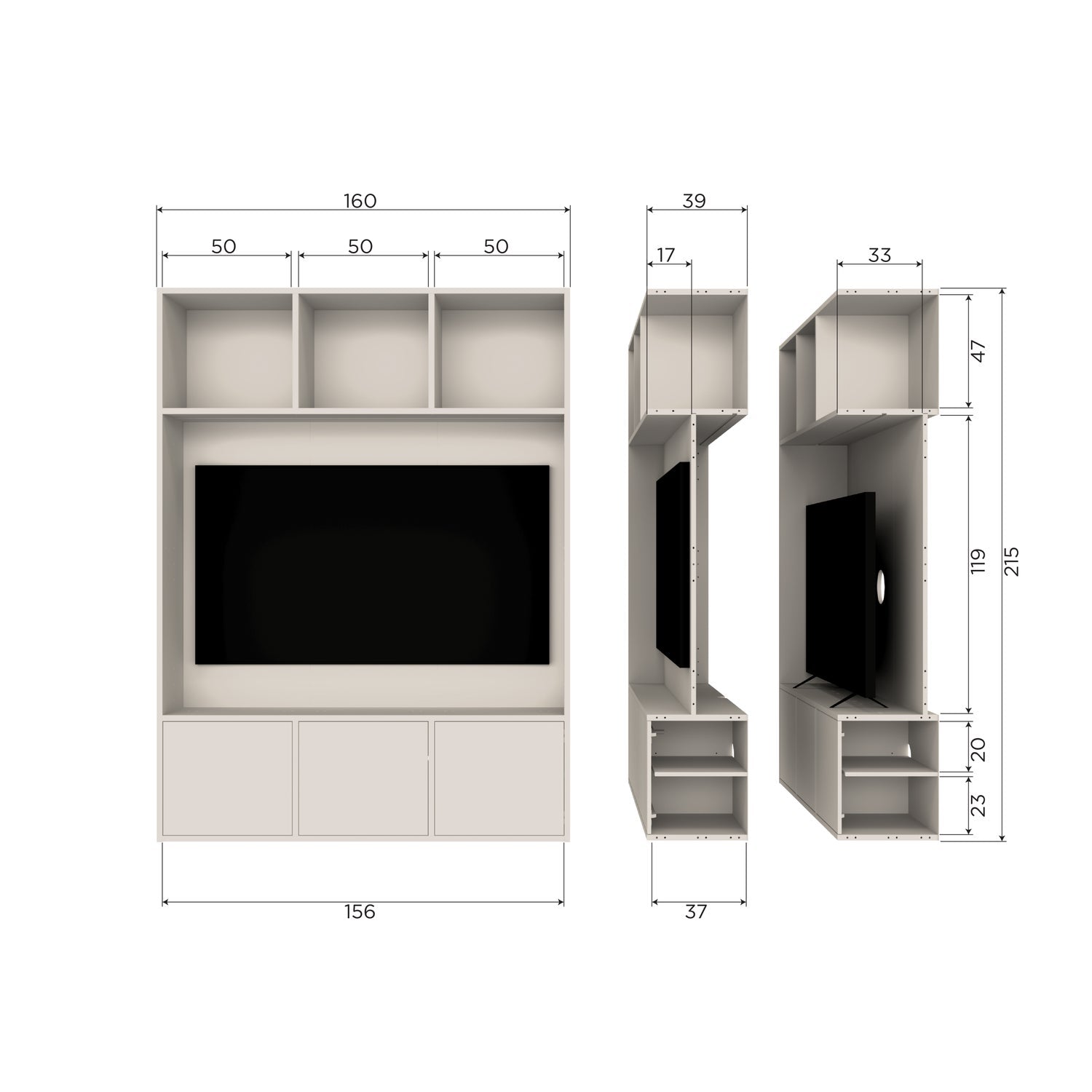 Mobile TV 3 ante in legno di pino Meggy 160x215 cm - modulo componibile