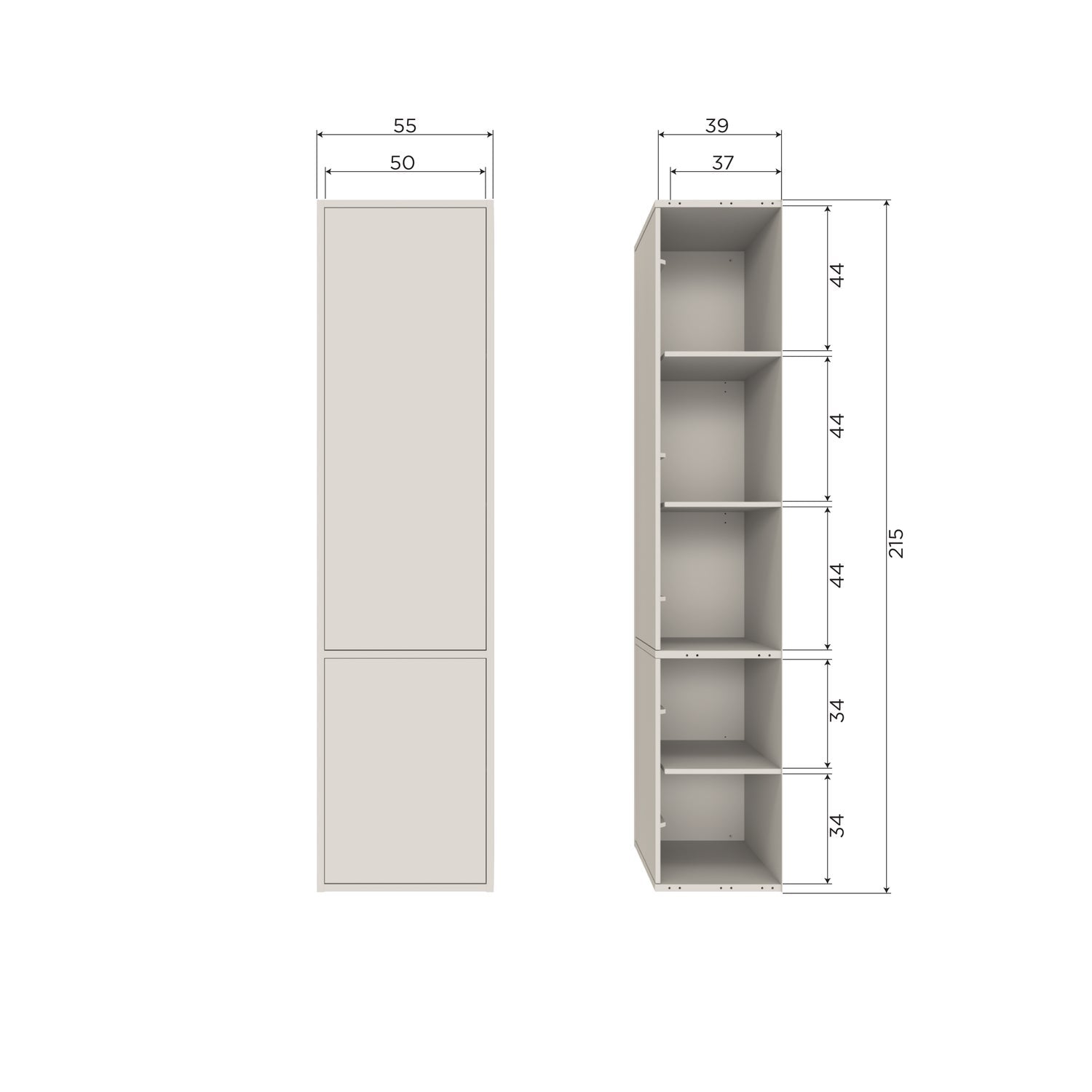 Armadio 2 ante in legno di pino Meggy 55x215 cm - modulo componibile