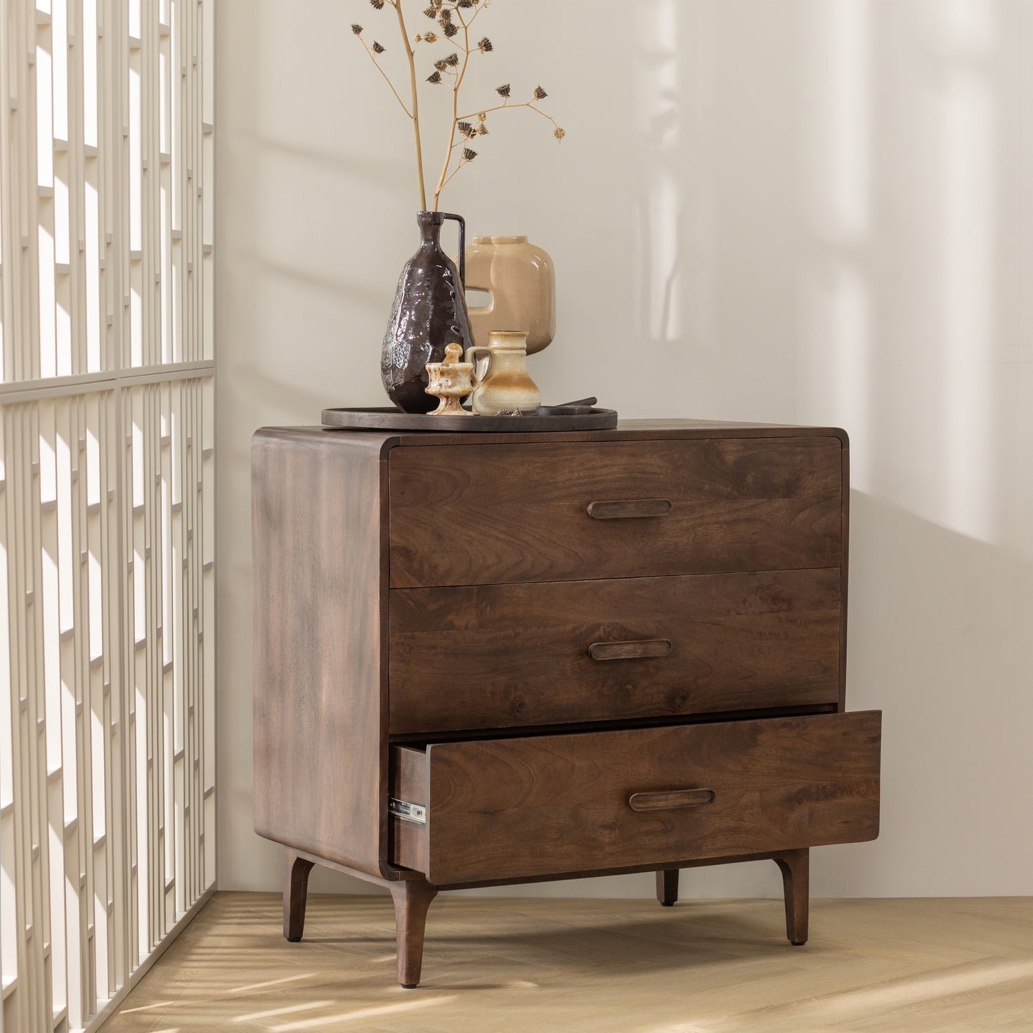 Cassettiera 3 cassetti in legno di mango Liya 90x90 cm