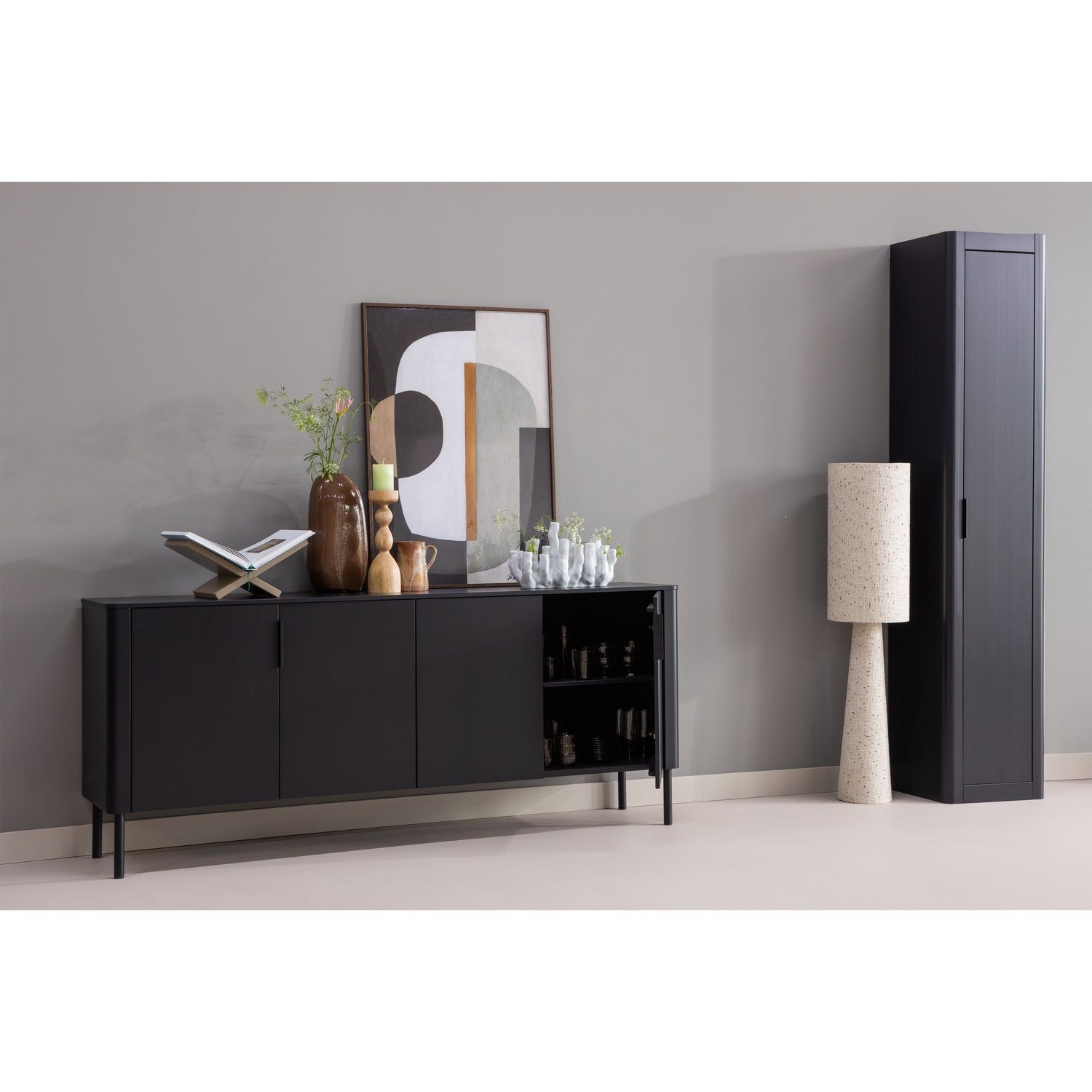 Credenza 1 anta in legno di pino Gunnar 45x217 cm