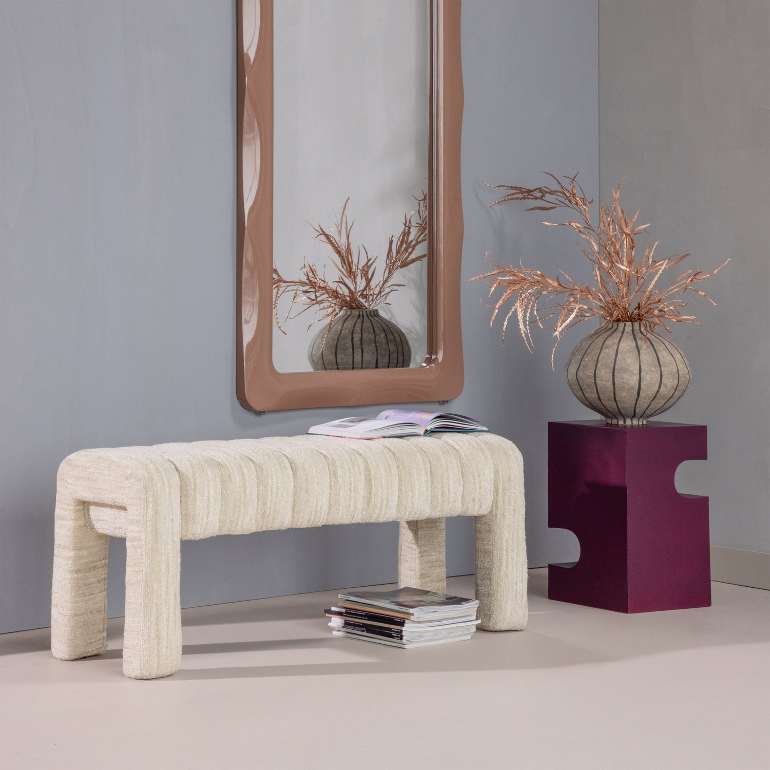 Panca in tessuto bouclé Frex 110x48 cm