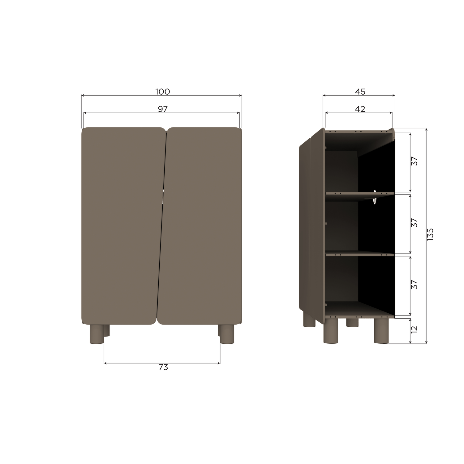 Credenza 2 ante in legno di pino Bora 100x135 cm