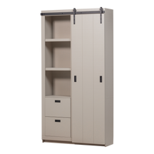 Armadio 2 ante scorrevoli 2 cassetti in legno di pino Ember 122x232 cm