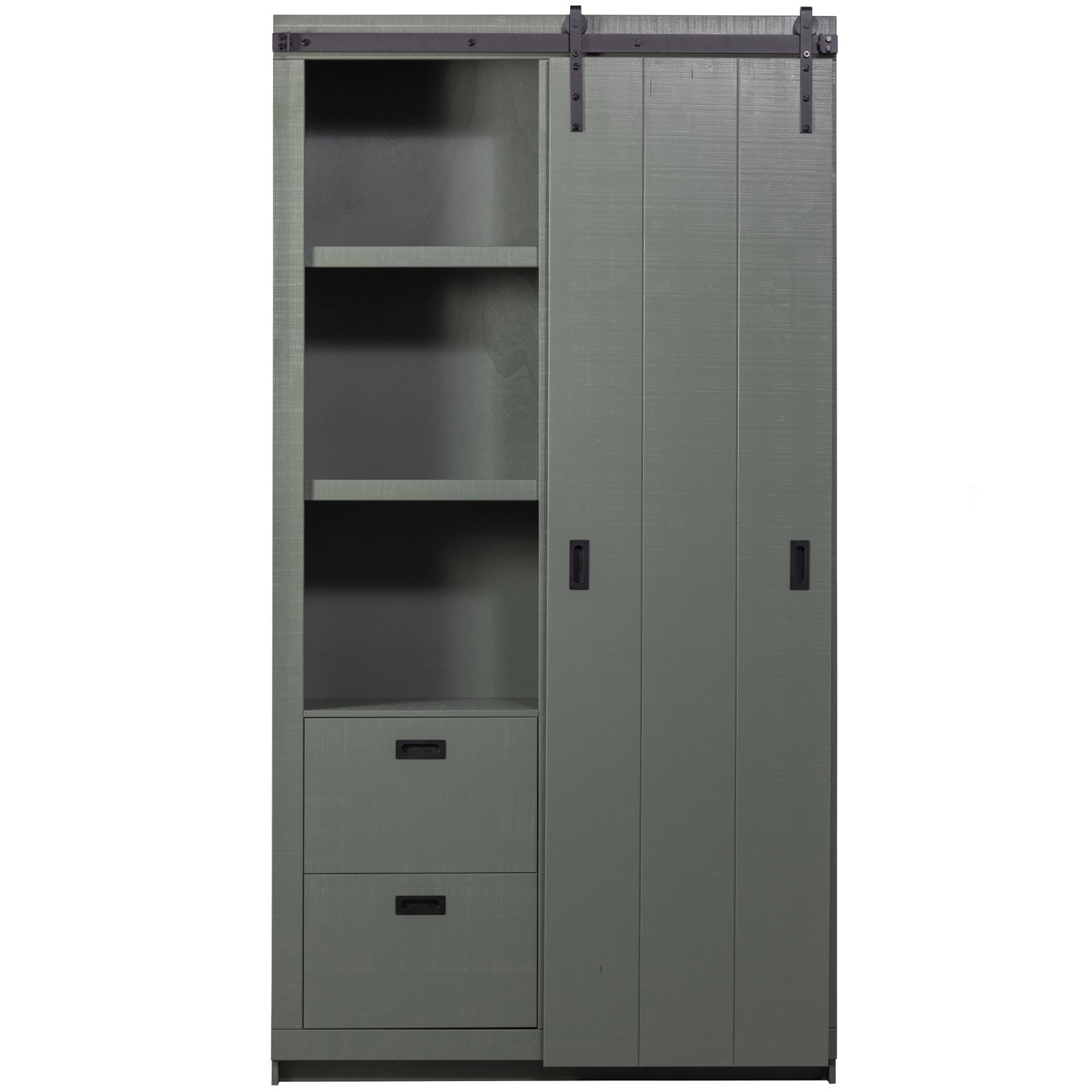 Armadio 2 ante scorrevoli 2 cassetti in legno di pino Ember 122x232 cm