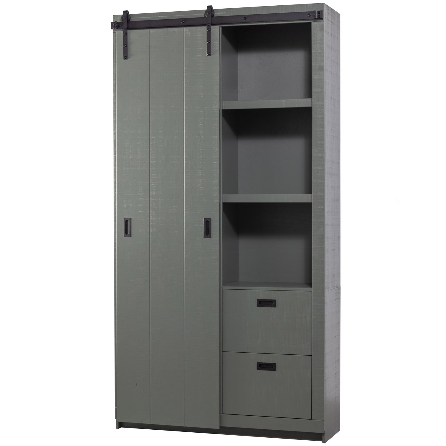 Armadio 2 ante scorrevoli 2 cassetti in legno di pino Ember 122x232 cm