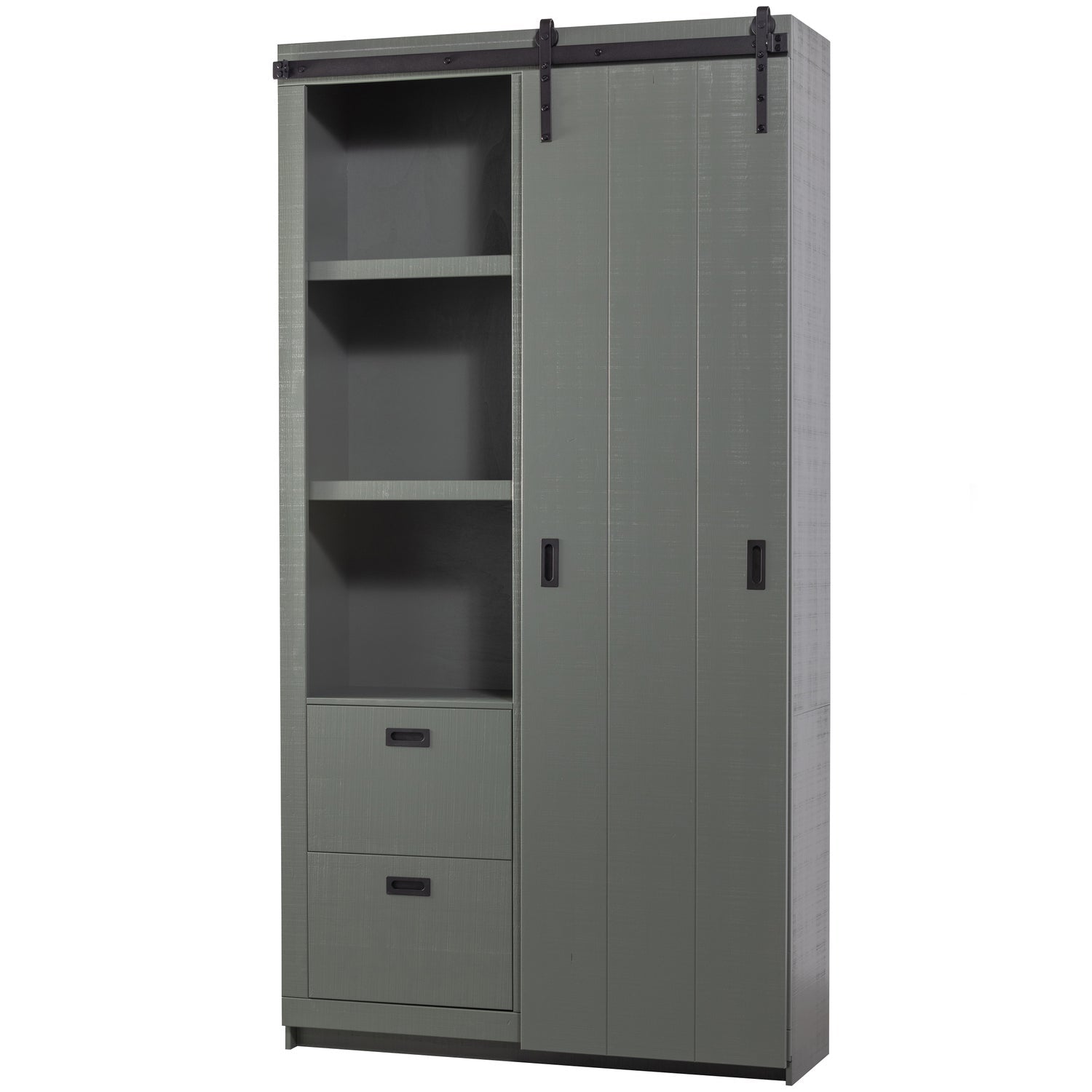 Armadio 2 ante scorrevoli 2 cassetti in legno di pino Ember 122x232 cm